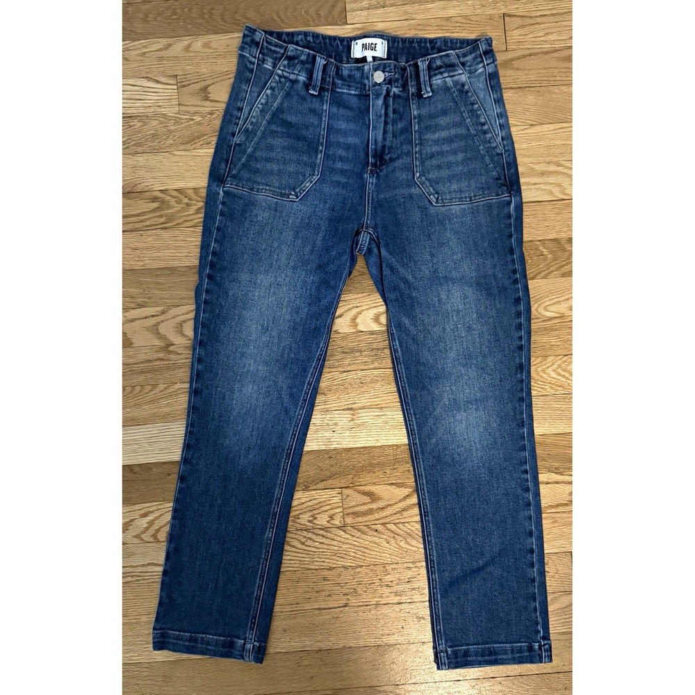 PAIGE Women's Straight ankle fit jeans Medium Wash Denim Stretch 5-Pocket sz 28